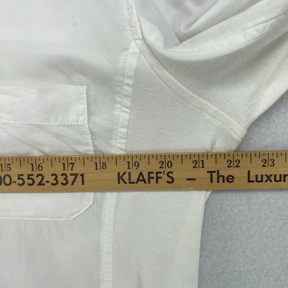 EILEEN FISHER Shirt M Organic Cotton Woven with Knit Sleeve Trim and Back White - Picture 13 of 15